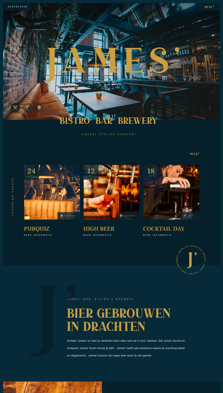 Screenshot van de website van James Bar & Bistro Drachten